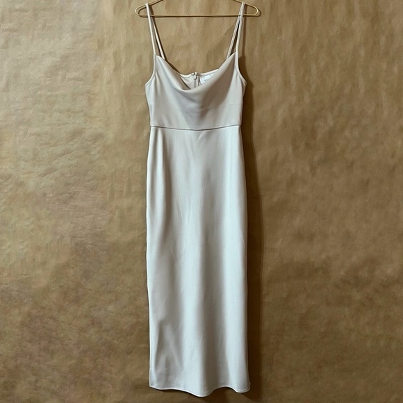 BHLDN Dresses & Skirts - BHLDN | Cali Satin Charmeuse Midi Dress Draped Cowl Neckline Bridesmaid Size 4